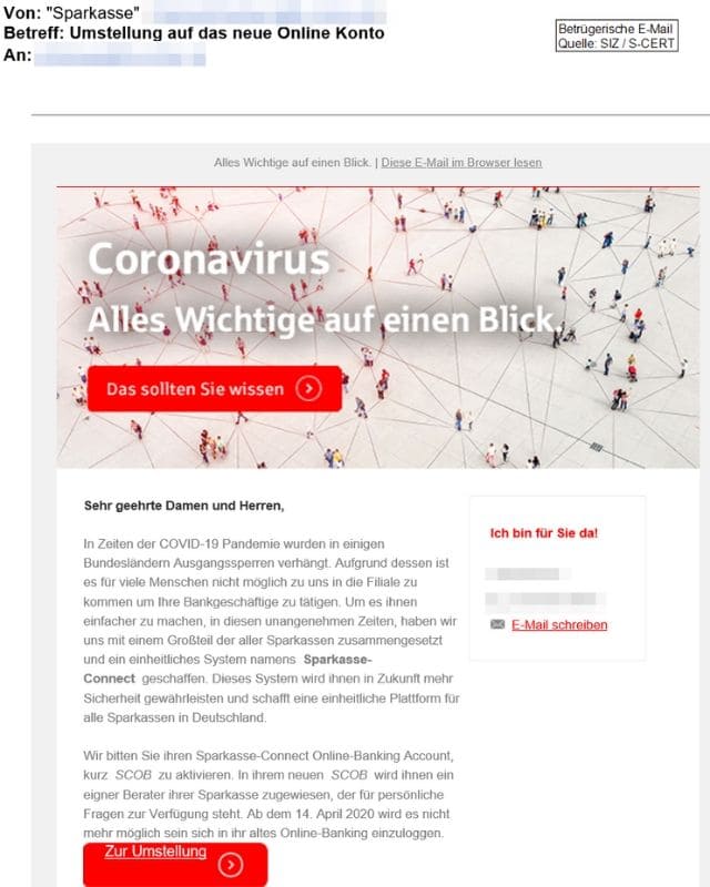 Beispiel einer Phishing-Mail Sparkasse